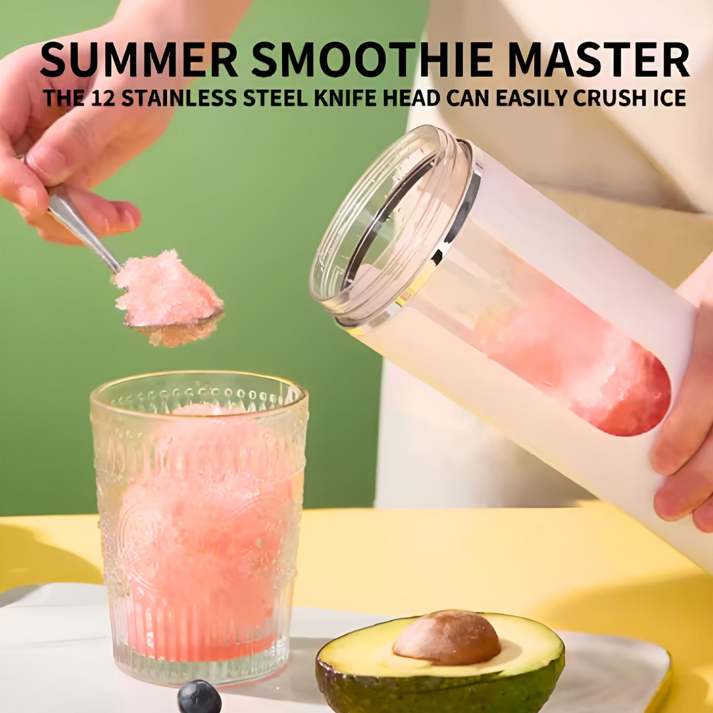 Liquidificador Portátil USB 530ml – Mini Blender Elétrico Recarregável 12 Lâminas