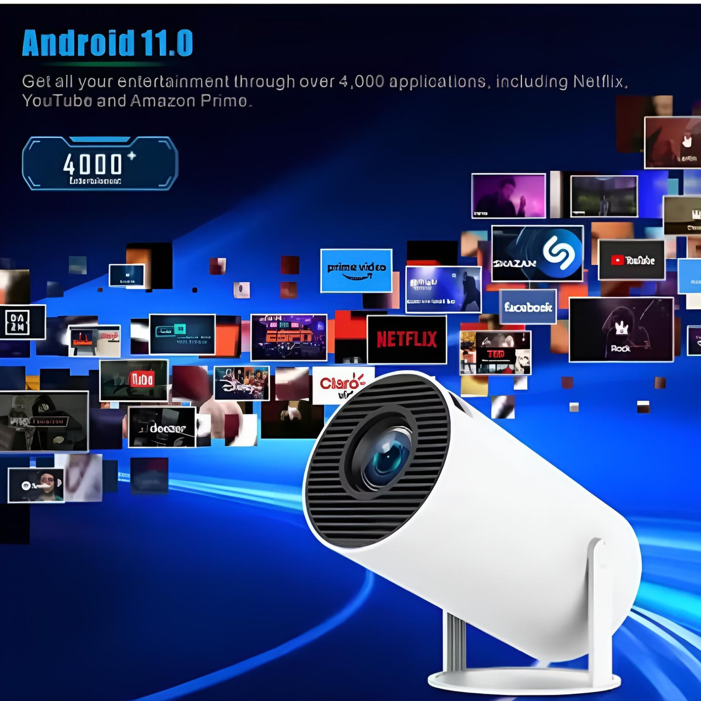 Projetor Inteligente + Consola Retro M300 MAX – Cinema & Jogos em Casa