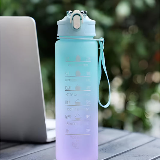 Garrafa de Água Esportiva 900ml – Motivacional, à Prova de Vazamento, Portátil para Fitness e Atividades ao Ar Livre, Sem BPA