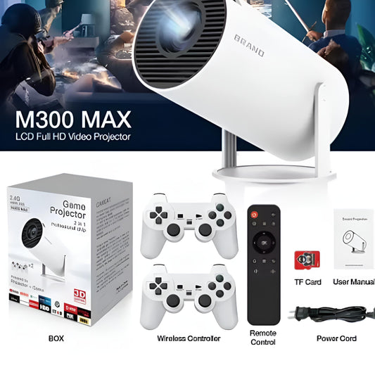 Projetor Inteligente + Consola Retro M300 MAX – Cinema & Jogos em Casa