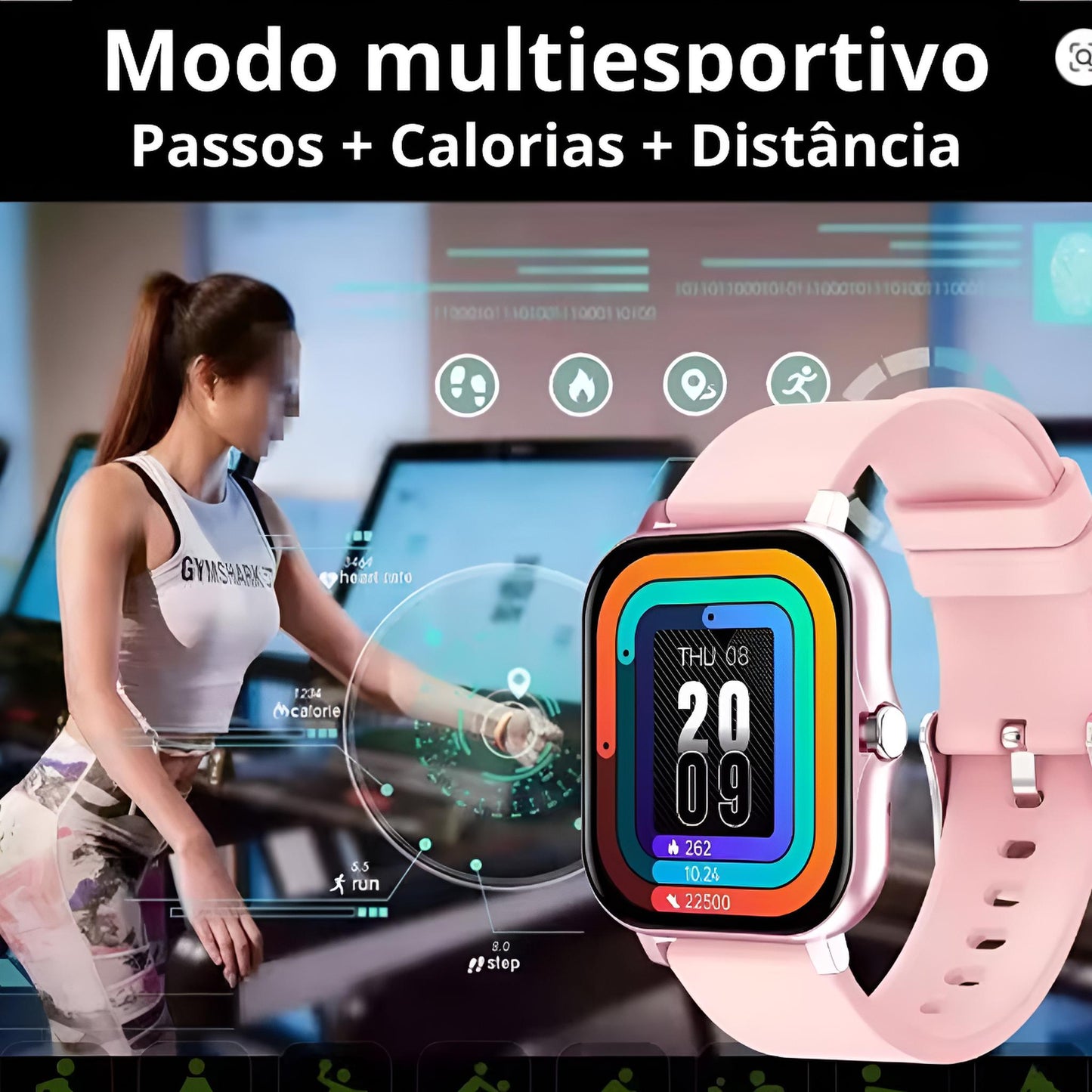 Relógio Inteligente 1.83'' à Prova d’Água com Chamadas, Notificações, Monitor de Sono e Esportes – Compatível com iPhone e Android